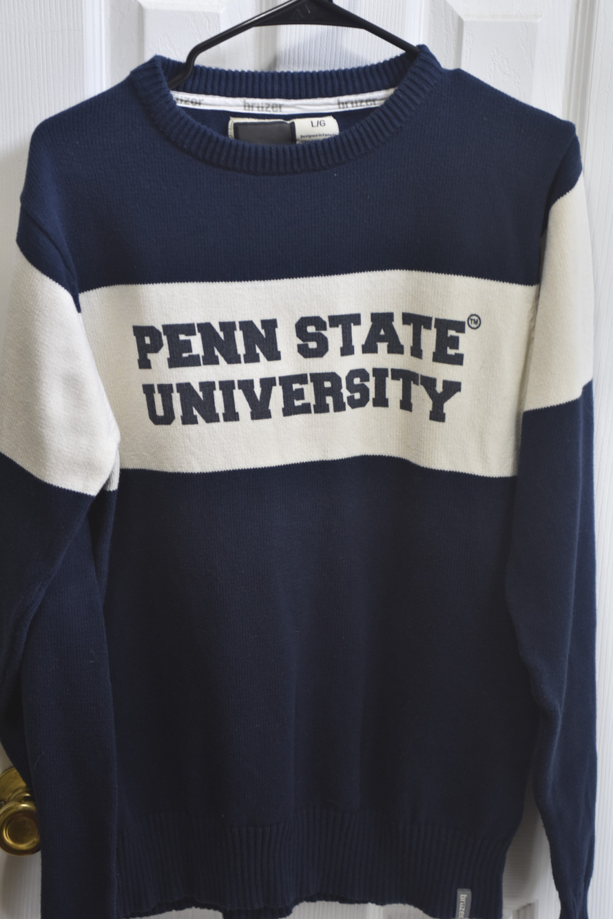 Vintage Bruzer Penn State University Navy White Crewneck Sweater Size L LSC064